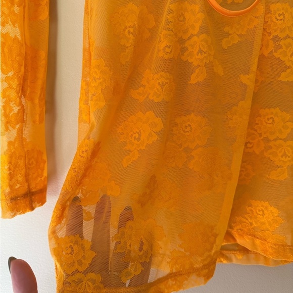 Savage x Fenty Strap Up Long-Sleeve Lace Slip Yellow Amber XS - Picture 6 of 11